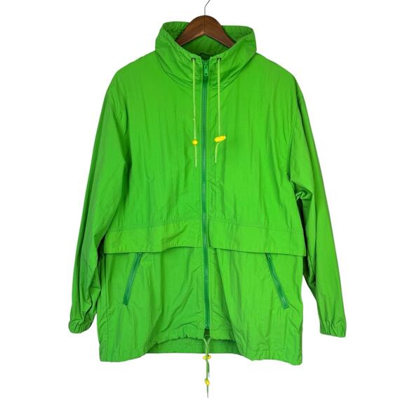 Eddie Bauer Vintage Bright Green Women's Long Length Nylon Zip Up Rain Jacket - Picture 11 of 15